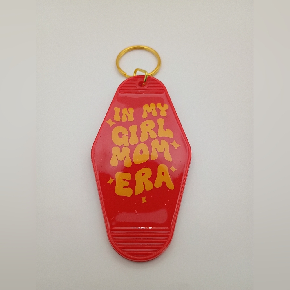 Handmade Girl Mom Era Motel Keychain Red Gold UV Resin Vinyl Gift for Her New